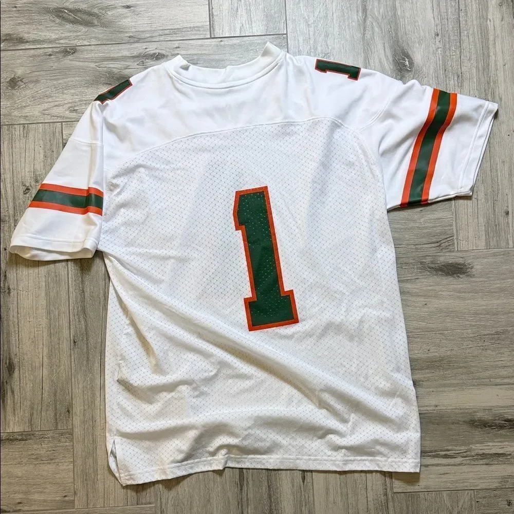 Miami Hurricanes adidas XL Men’s White Football Jersey Green/Orange Number ONE 1